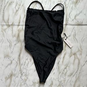 Lovers + Friends One Piece Swimsuit Ruffle Neck Black NWT Size XS